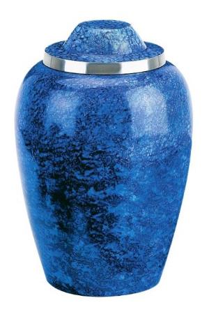 blue aluminum cremation urn